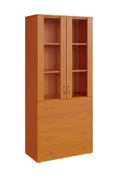 N 5 - 84ZS kancelářská skříň, 2-dveřová/prosklená/zásuvky, 1800x800x400, třešeň šumavská